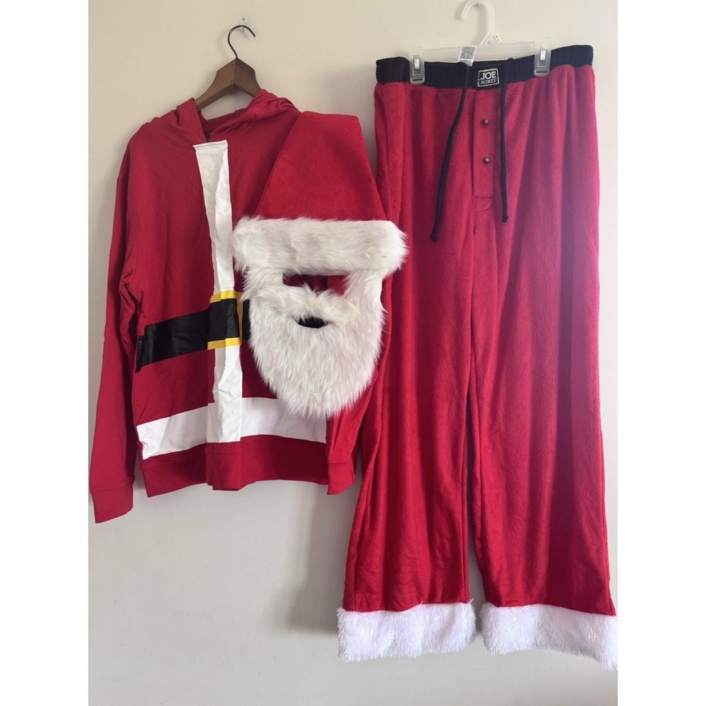 Santa Pajama Suit Funny Hat Beard Men's Sleepwear Sexy Holiday Christmas Xl